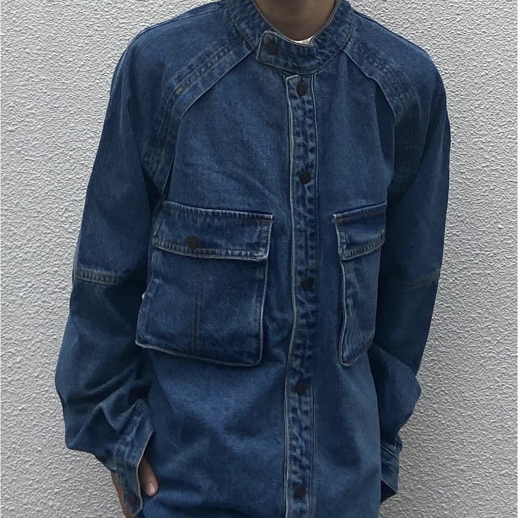 แจ็คเก็ตยีนส์ยี่ห้อ Yoji Yamamoto สไตล์เรโทร ขนาดใหญ่รอบคอ แบบหลวมสำหรับทั้งชายและหญิง