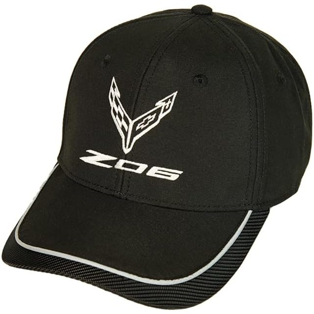C8 Z06 Corvette Hat - Next Generation Carbon Fiber Silver Accent Cap : สีดํา