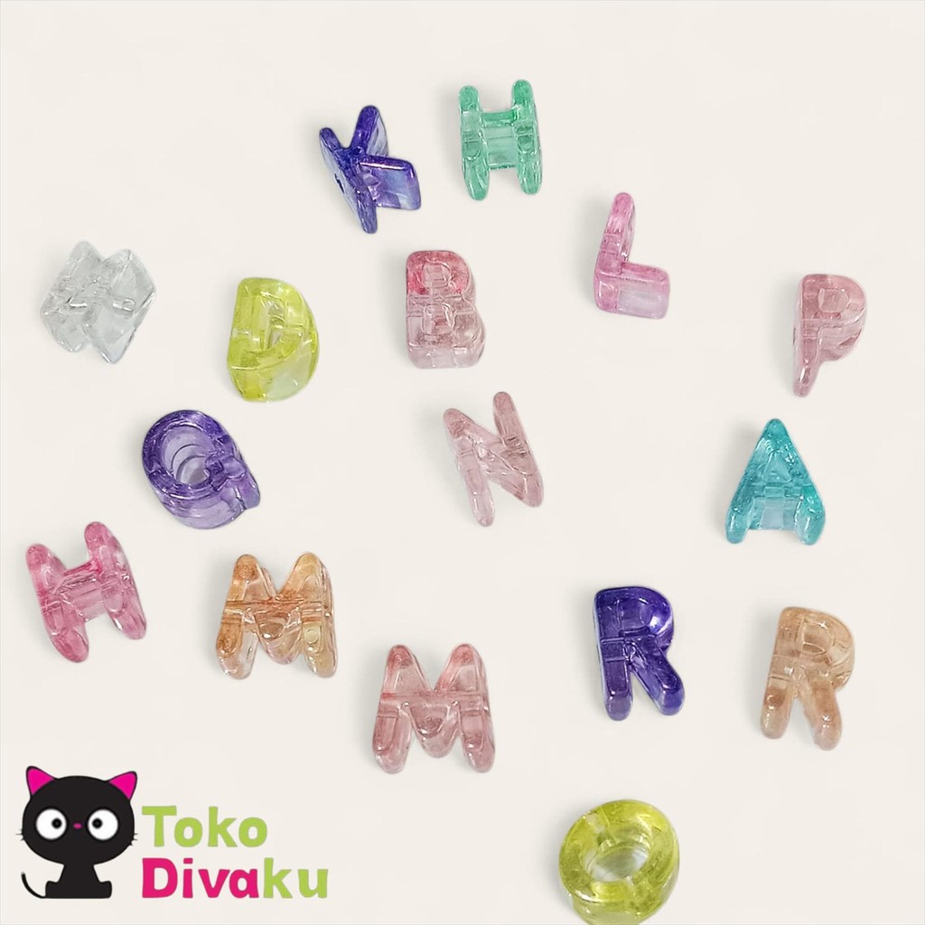 SISTERCLOZETTE - TAC224 ALPHABET BEADS LUXURY CLEAR ALPHABET LETTERS DIY LARGE HOLE DIY BAG CHARM PA