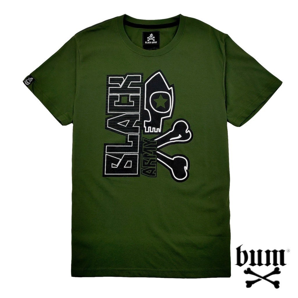 Bum Tees Mens Black Army Graphic T-shirt Army Green