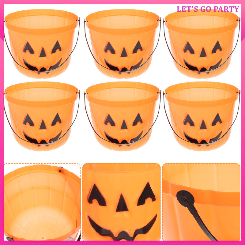 ฮาโลวีนถังเด็กแบบพกพา Props เด็ก Bonbon กระเป๋าสําหรับ Candy สีส้มฟักทองเครื่องประดับ uiran