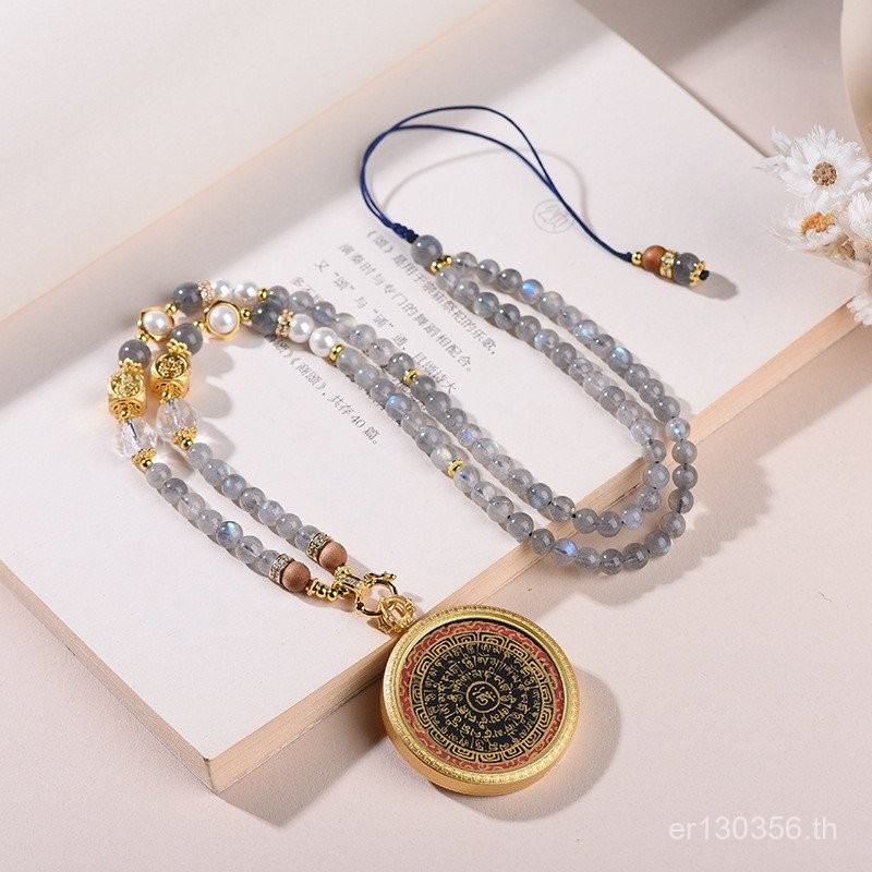 สร้อยคอโบราณแบบจีน ขนาดเล็ก ดีไซน์หรูหราจากห่วงโซ่เสื้อกันหนาวธรรมชาติ สีเทาย้อนยุค WBR2