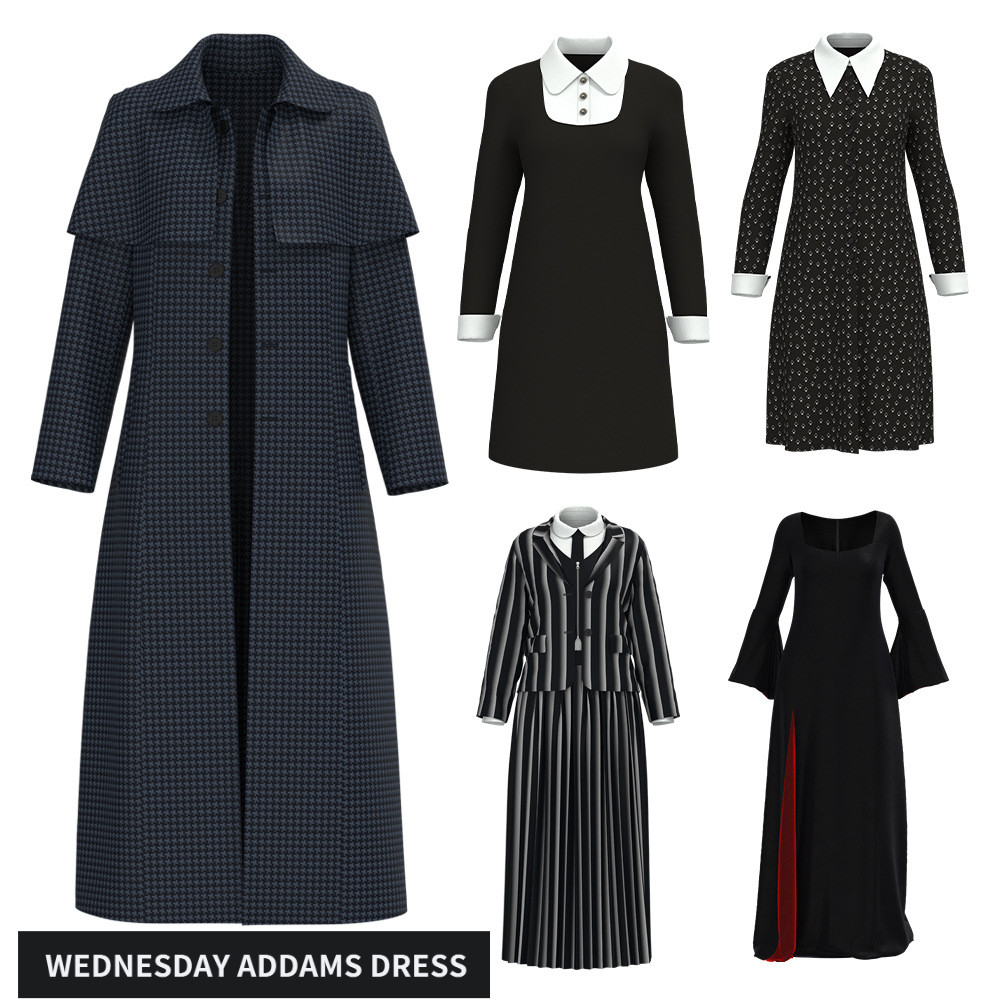 ชุดคอสเพลย์ Wednesday Addams สำหรับเด็ก | ชุดครอบครัว Addams | ใช้สำหรับงานฮาโลวีนและการแสดง