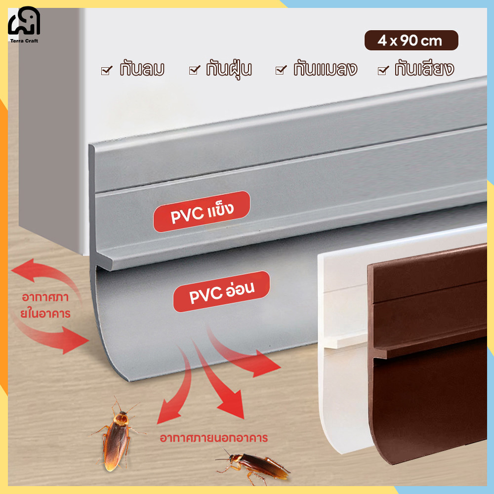 ที่กั้นประตู  กันเสียง กันแมลง ยาว 90CM ตัดได้ ติดง่าย วัสดุ PVC ทนทาน กันลมเงียบ ลดการใช้พลังงานเครื่องปรับอากาศ