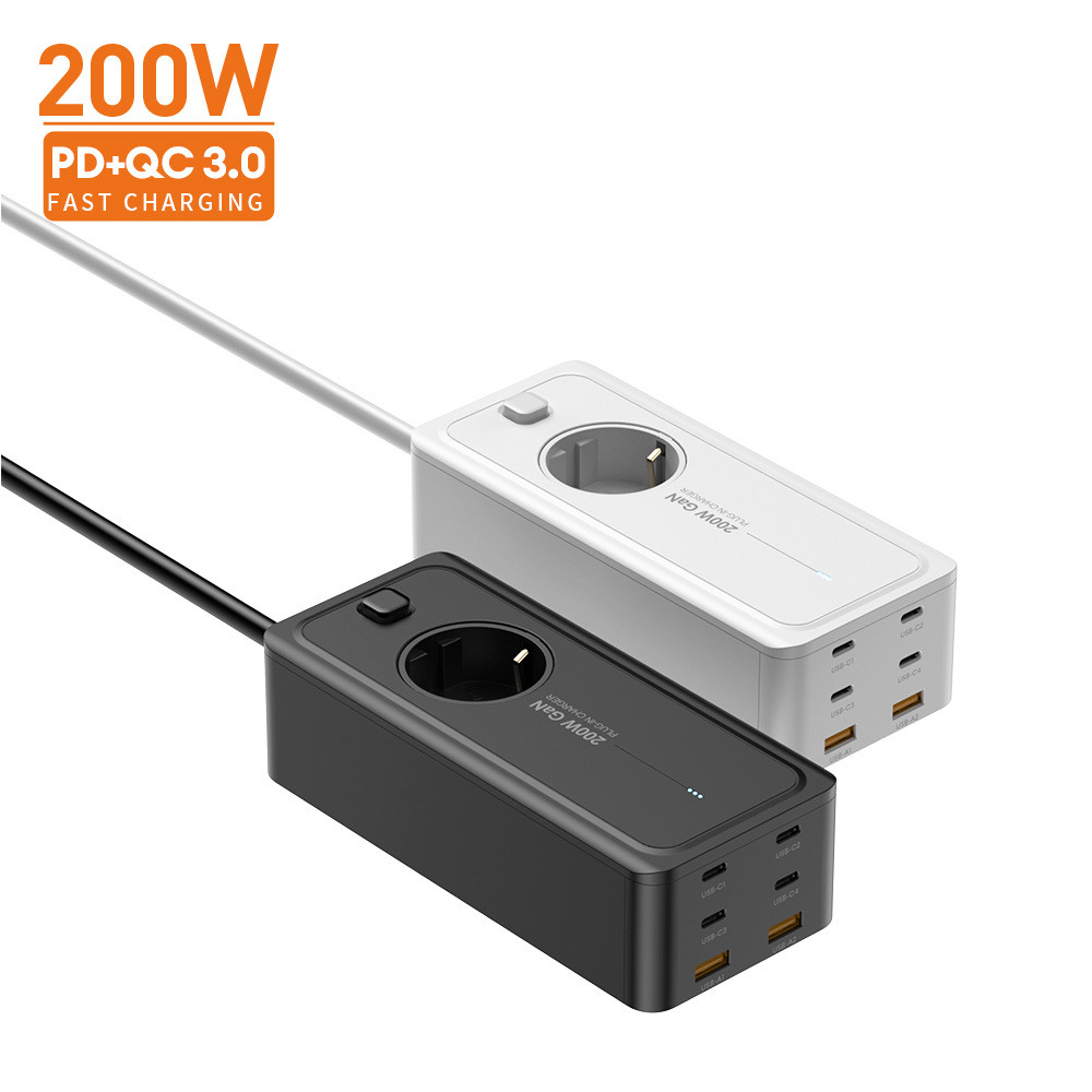 GaN GaN 200W Charger 1250W หัวชาร์จโทรศัพท์มือถือโน้ตบุ๊ค PD3.0 ซ็อกเก็ตแหล่งชาร์จ Adapt