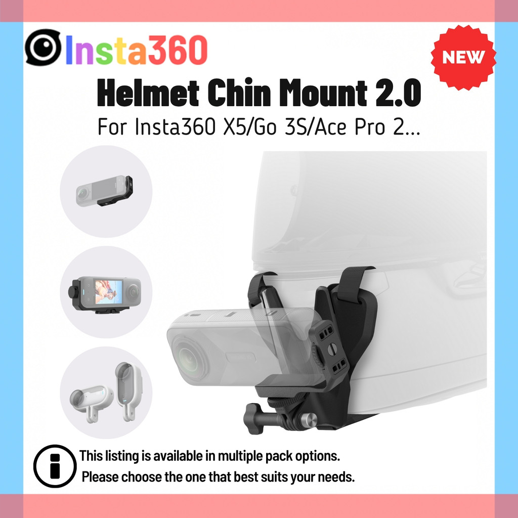 Insta360 หมวกกันน็อค Chin Mount 2.0 POV Motocycle ผู้ถือ 1/4 "2-Prong รองรับสําหรับ Insta 360 X5 X4 X3 GO Ultra Ace Pro 2 อุปกรณ์เสริม