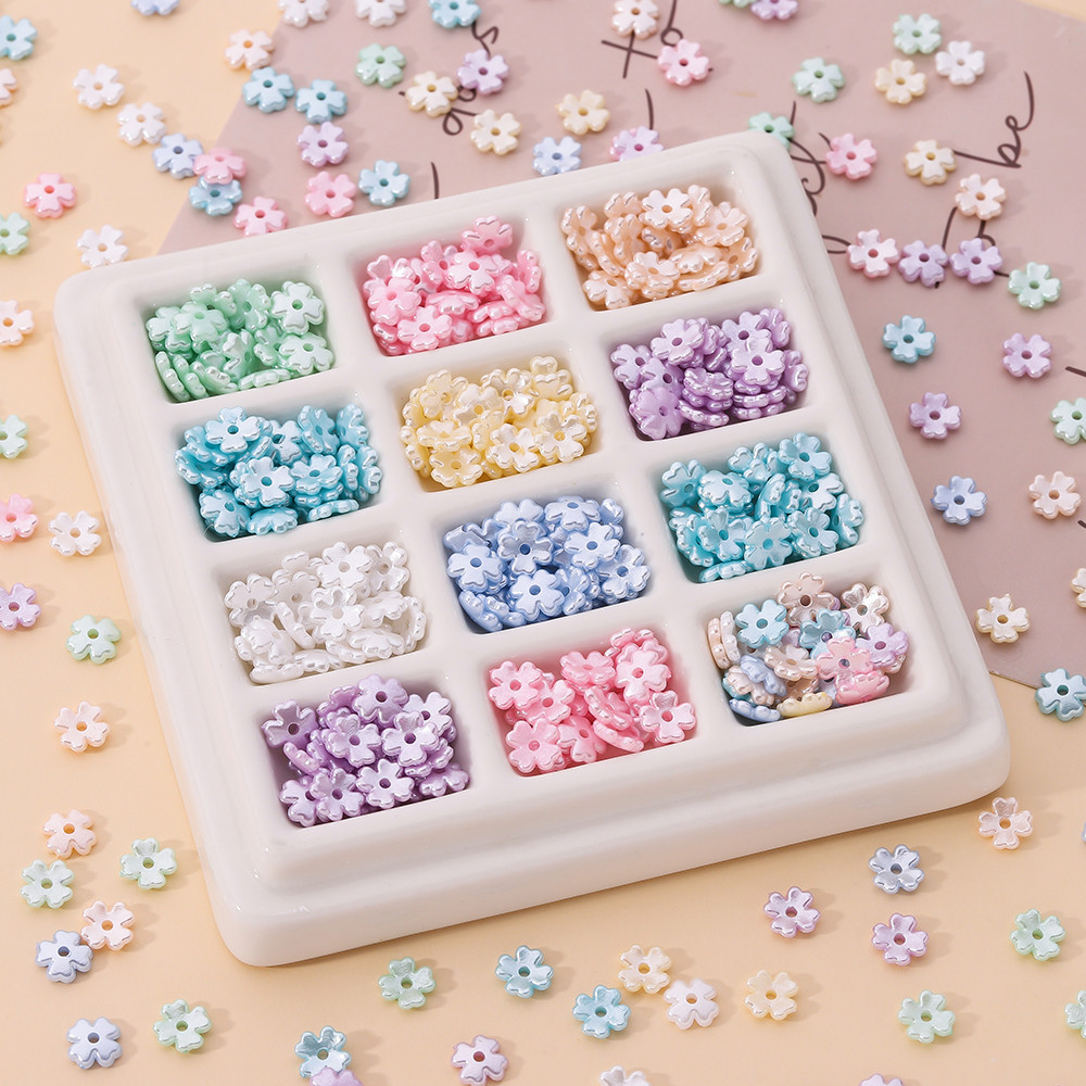ลูกปัดดอกไม้ 4 ใบ Clover ขนาด 7mm ABS เลียนแบบไข่มุก สําหรับทำสร้อยข้อมือและสร้อยคอมือเอง