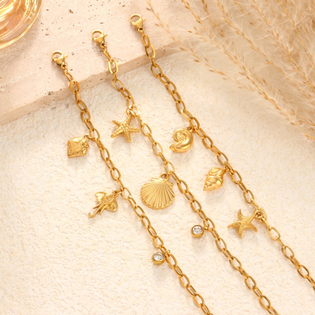 จี้สร้อยข้อมือสแตนเลส ภาพปลาดาวและเต่าทะเล ไม่ซีดจาง เครื่องประดับแฟชั่นสำหรับผู้หญิง