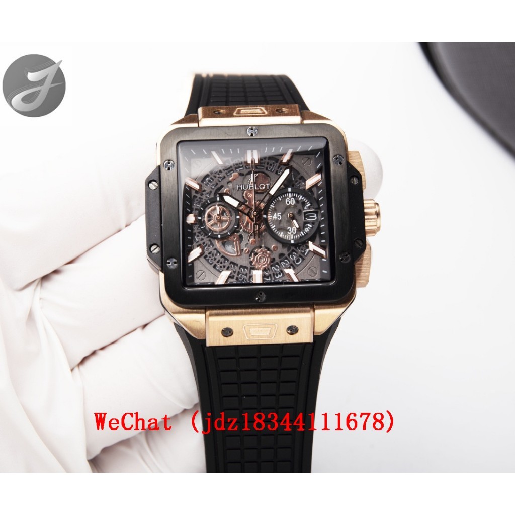 H*U*B* Square Bang Unico Series 42mm Square Design Dial นําเข้า Vk64 Quartz Movement นาฬิกาผู้ชาย