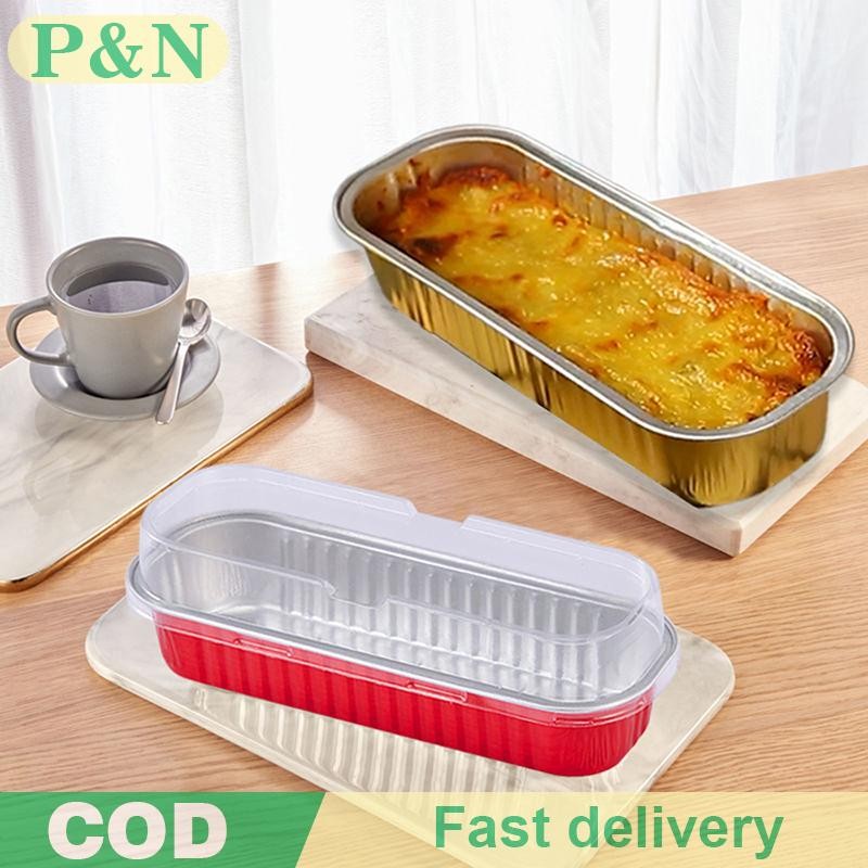 [P&N] 10 ชิ้นกระทะก้อนขนาดเล็กพร้อม/พร้อมฝาปิดสี่เหลี่ยมผืนผ้าอลูมิเนียมฟอยล์ถาดอบนํากลับมาใช้ใหม่มินิภาชนะขนมปังมัฟฟินดีบุก [cod]