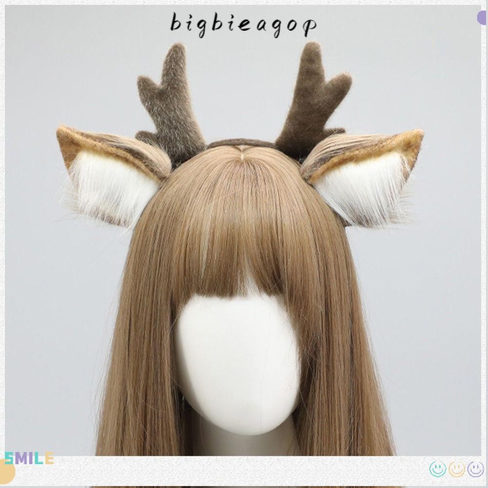 BIGBIEGOP Reindeer Antler Headband,น่ารักปาร์ตี้Headpiece Head Hoop,Lolita Plush Deer Earsตกแต่งเทศก