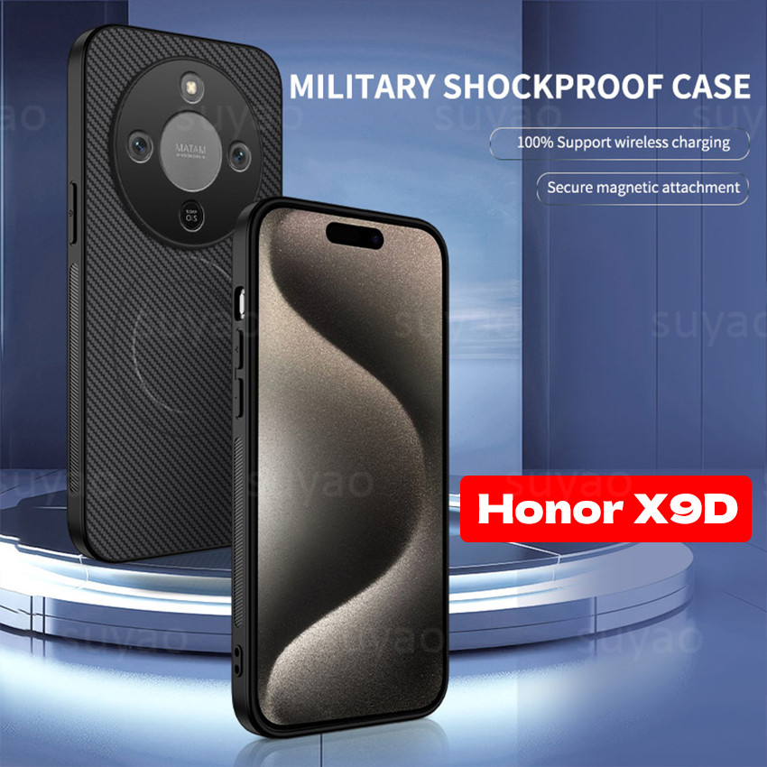 สําหรับ Honor X9D 5G 2025 เคสโทรศัพท์คาร์บอนไฟเบอร์แม่เหล็กหนังรูปแบบปลอก HonorX9D X9C สมาร์ท X9B X7D หรูหรากันกระแทกป้องกันปกหลัง