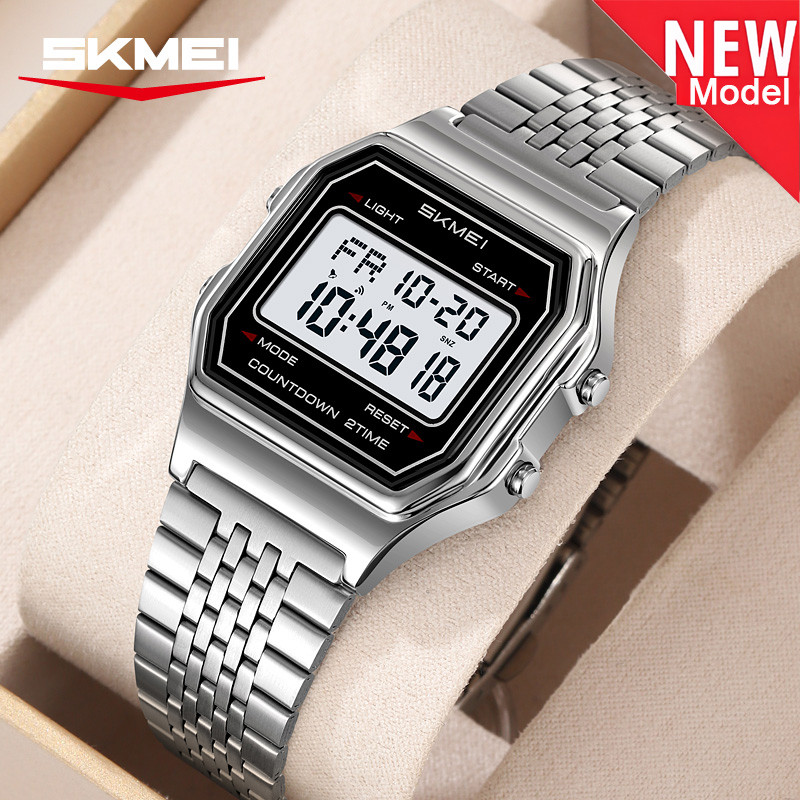 SKMEI สมี 2465 นํา กีฬานาฬิกาดิจิตอลสําหรับผู้ชายสแตนเลสกันน้ําหรูหราอิเล็กทรอนิกส์บุรุษนาฬิกาข้อมือ
