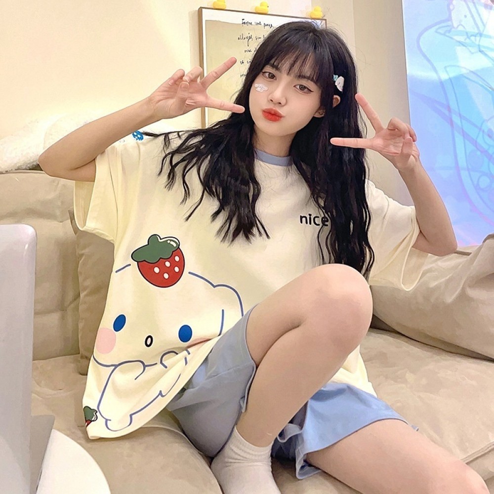 นสตรีฤดูร้อนการ์ตูนแขนสั้นกางเกงขาสั้นฤดูร้อน Tianwang สีแดงสไตล์ฤดูร้อนสุภาพสตรี Homewear Full 678 