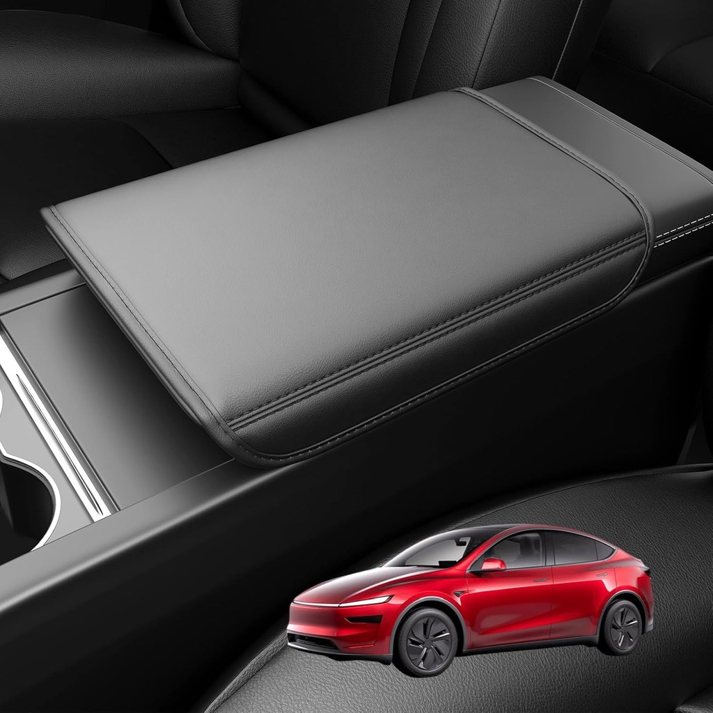 Wigoo Tesla รุ่นใหม่ Y Juniper & Model 3 Highland Faux Leather Center Console Armrest Cover [ลื่น, ไ