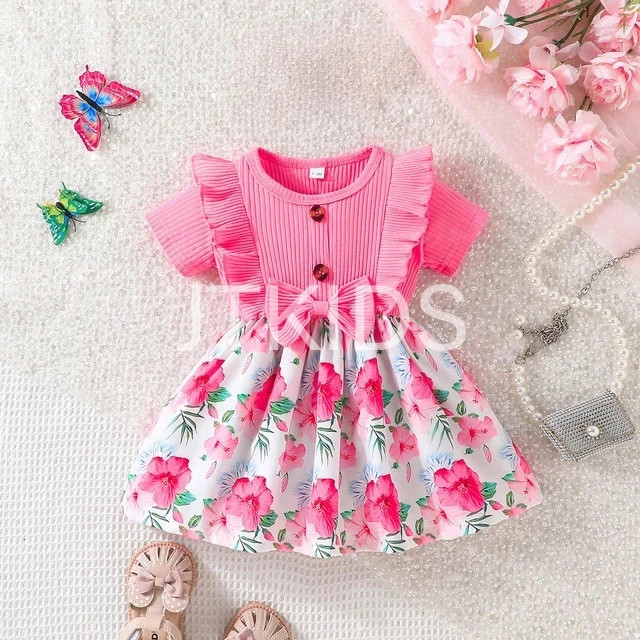 UNAGU MERAH DC Big Rose Flower Girls Dress 1-5 Years Cute Girls Dress Maroon Red Pink Purple Korean 
