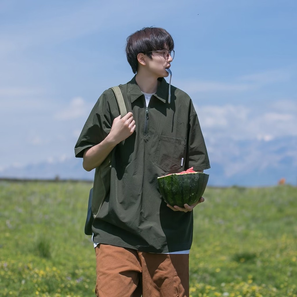 เสื้อโปโลแขนสั้นสีล้วนผู้ชายฤดูร้อน hl0001-L17สีน้ำตาล GT XL august301 th ✨june299.th✨