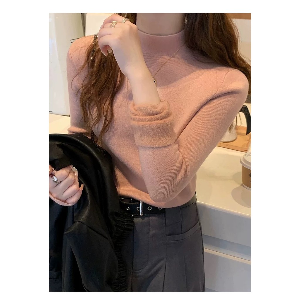 ซับในขนแกะหนาสำหรับเสื้อถักผู้หญิง แบบใหม่ คอกลม แฟชั่นทันสมัยและอบอุ่น - รูปที่ 6