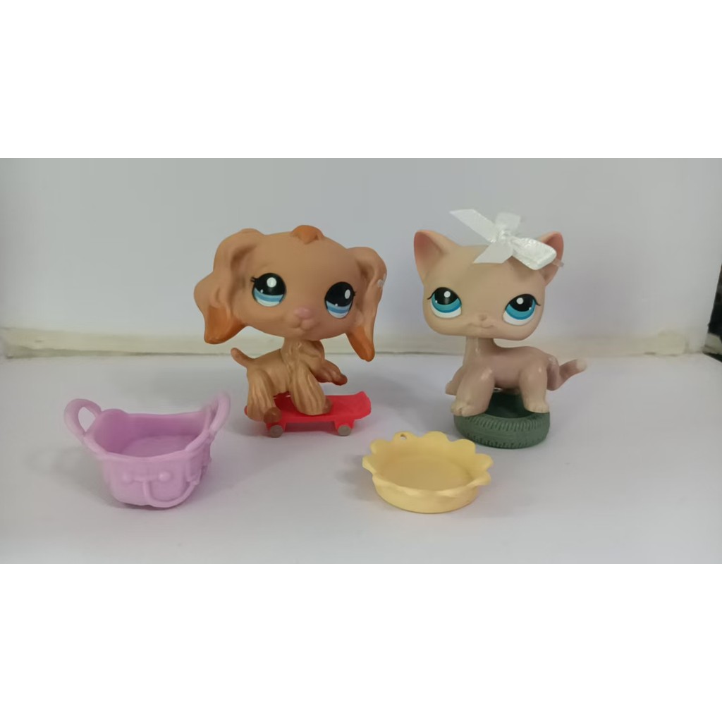 2 ชิ้น/ล็อต LPS รูปแมวสุนัข #1716#228 W/Accessories ของเล่น Littlest Pet Shop
