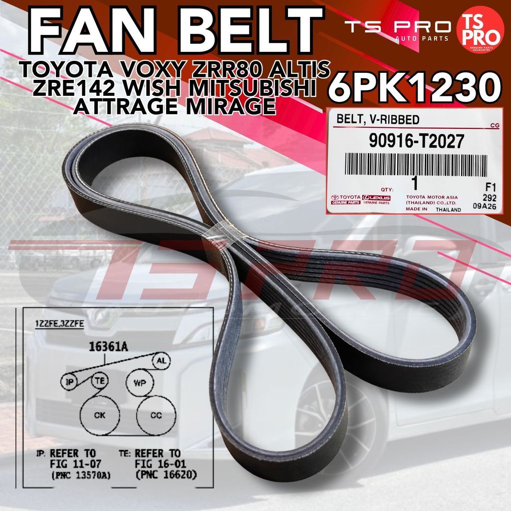 Toyota Voxy ZRR80 Altis ZRE142 Wish Mitsubishi Attrage Mirage 6PK1230 สายพานพัดลม 90916-T2027