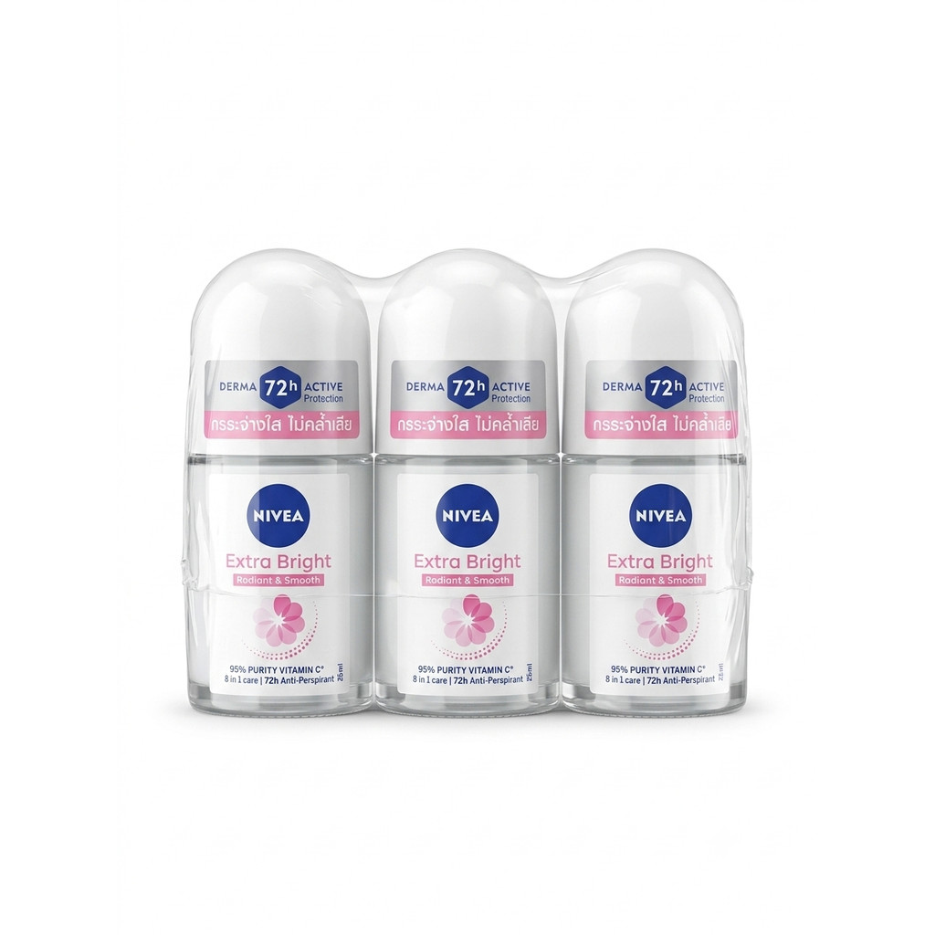 นีเวีย โรลออน เอ็กตร้า ไบรท์ เรเดียนโรลออน ขนาด 25 มล. ( ยกแพ็ค 3 ขวด ) Nivea extra bright radiant roll on 25 ml.