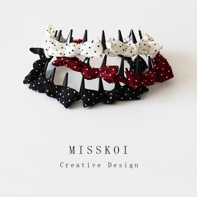 MISSKOI ที่คาดผมฟันลายจุดสีดําเกาหลี Niche Sweet Girl High Skull แฟชั่นหลายโบว์
