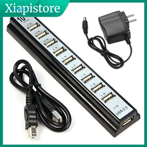 [Xiapistore] 10 พอร์ต Hi-Speed USB 20 Hub Splitter + US Power Adapter สําหรับคอมพิวเตอร์แล็ปท็อปพีซี