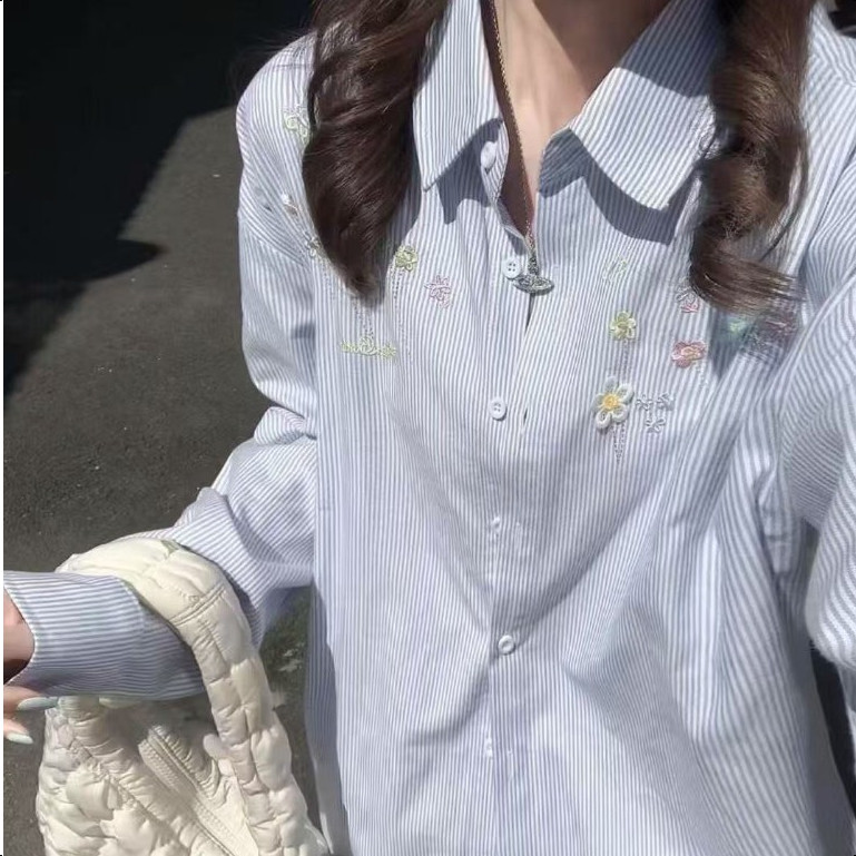 （จัดส่งภายใน24ชม）LUNA GIRL เสื้อเชิ้ตแขนยาวปักลายดอกไม้ ผ้าฝ้ายนุ่มสุด ใส่สบาย