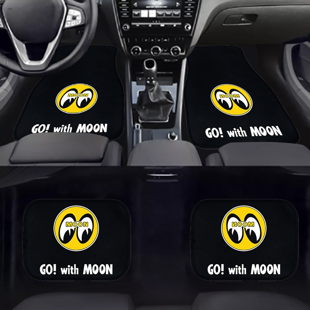 4 ชิ้นลื่นการ์ตูน Mooneyes ออกแบบพิมพ์ชั้นเสื่อน่ารักล้างทําความสะอาดได้ Auto อุปกรณ์ตกแต่งภายใน Pad ปกป้องตกแต่งพรม DCUL