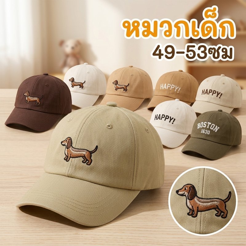 หมวกเบสบอลเด็ก ปักลายสุนัขดัชชุนด์ ปีกกว้าง กันแดด ปรับขนาดได้ ใส่สบาย สำหรับเด็ก 2 7 ปี