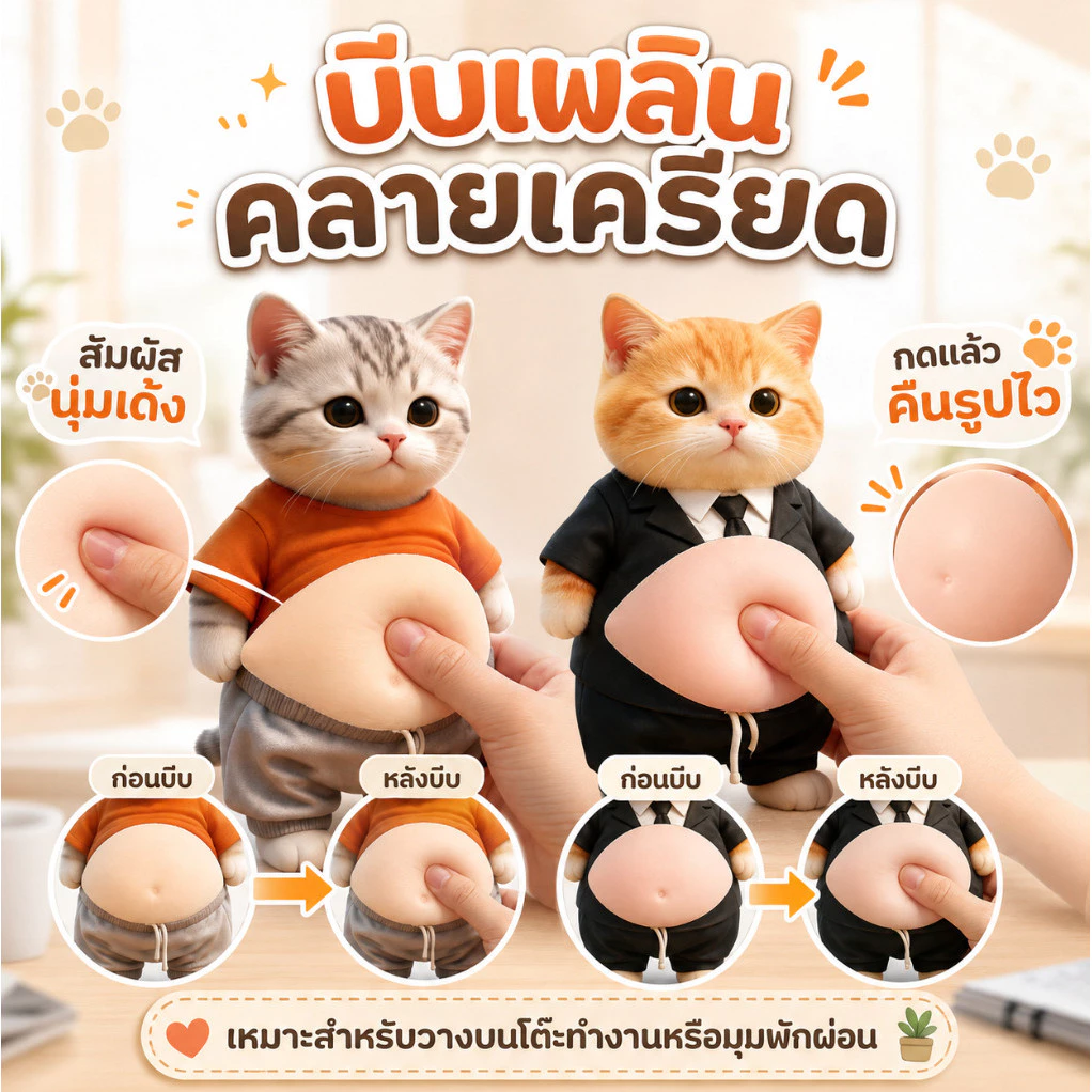 สกุชชี่ท้องแมวสามมิติ Fidget ของเล่นบีบคลายเครียด thumbnail 4
