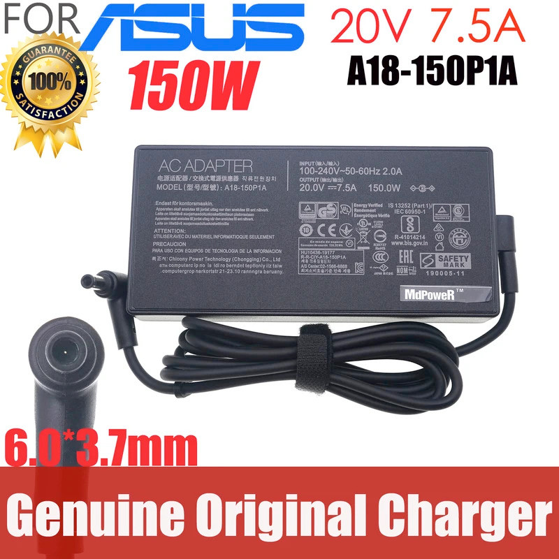 20V 7.5A 150W สําหรับ Asus แล็ปท็อปอะแดปเตอร์ AC 6.0*3.7 มม.ADP-150CH B A18-150P1A Charger FX505D FX