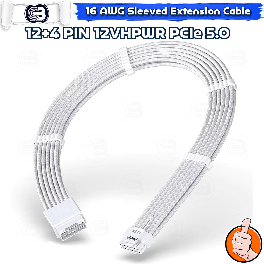 [CoolBlasterThai] 16 Pin(12+4) 12VHPWR PCIe 5.0 16 AWG Sleeved Extension Cable White
