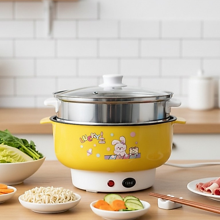 หม้อไฟฟ้า หม้อชาบู หม้ออเนกประสงค์ แถมฟรี ทัพพี ซึ้งสแตนเลส ขนาดหม้อ 22 ซม.