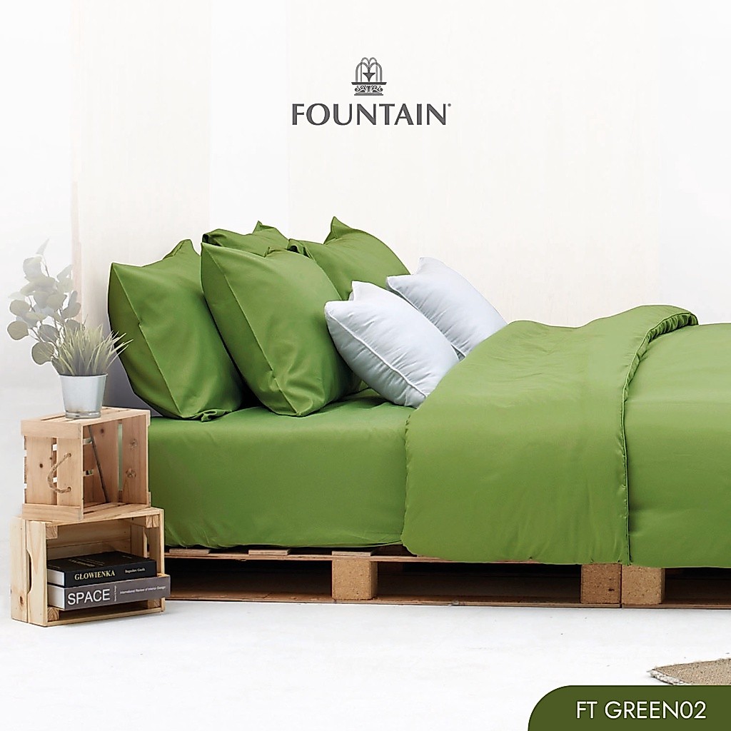 Fountain FT Green02 รุ่น Color of Life สีพื้นโทนเขียวอ่อน สัมผัสนุ่มสบาย ชุดเครื่องนอนฟาวน์เทน ผ้าปู ผ้าปูที่นอน ผ้านวม