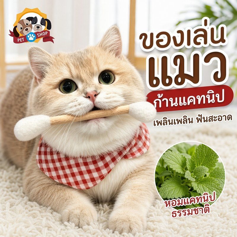 ของเล่นแมว สำลีก้านยักษ์ ชุด 4 5 6 ชิ้น แคทนิปในตัว ขัดฟัน แมวกัดเล่น ของเล่นโต้ตอบ แมว