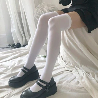 Chillsilk ถุงเท้ายาว ถุงน่องเนือเข่า สไตล์โลลิต้า ยืดหยุ่นสูง สีพื้น สําหรับสวมใส่ทุกวัน S10