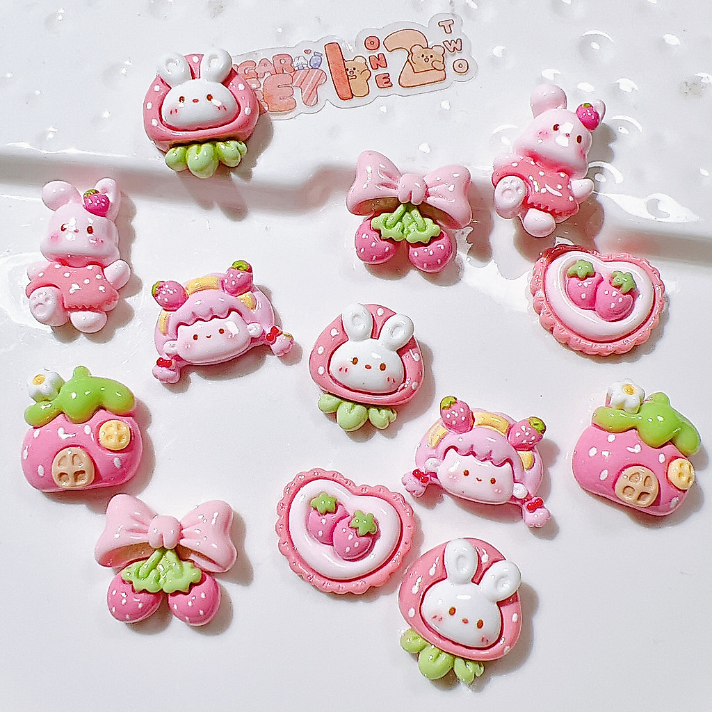 10ชิ้น/แพ็คกระต่ายน่ารักเรซิ่น แฟลตแบ็ค ทําเอง วัสดุทํามือสําหรับเด็ก หมวก เคสโทรศัพท์