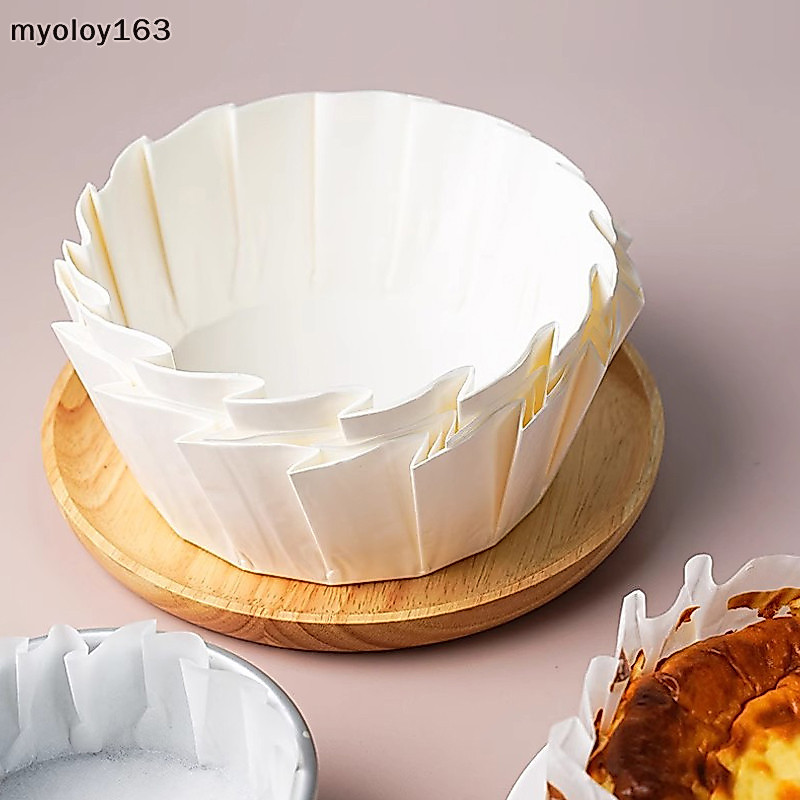 Myoloy Basque ชีสเค้ก ถาดรองกระดาษน้ํามัน แม่พิมพ์เค้กพับได้ แม่พิมพ์อบแบบใช้แล้วทิ้ง 50 ชิ้น