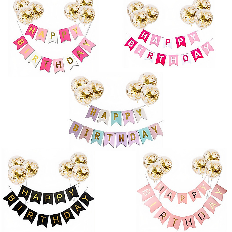 ส่งสินค้าทุกวัน ชุดธงวันเกิด ธงราวHAPPY BIRTHDAY​+12นิ้ว ลูกโป่งกลิตเตอร์(6ลูก + ฟรีบอลลูน4ลูก)ชุดลูกโป่ง วันเกิด