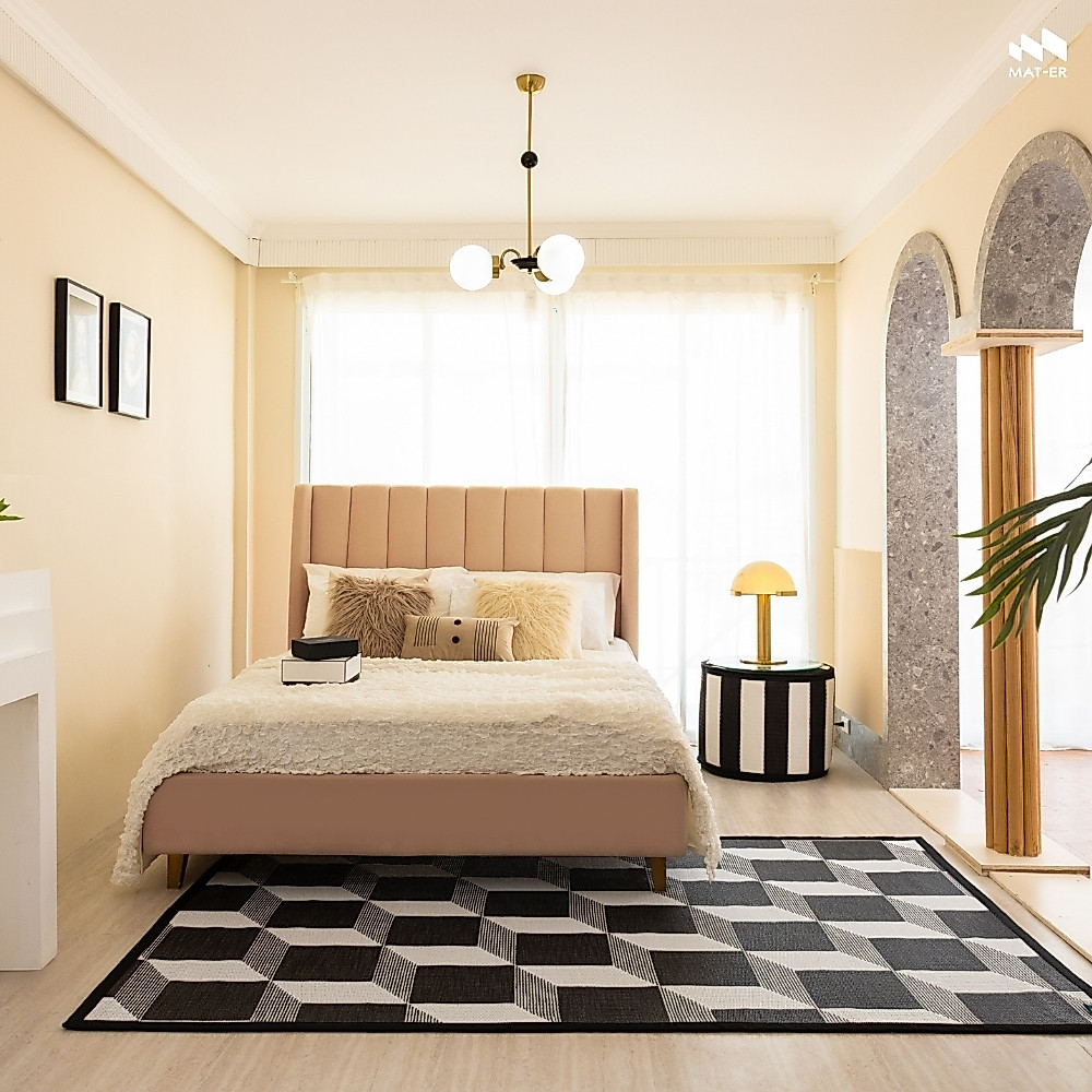 Mat-er เสื่อแทนพรม ลาย Tiles 3D (Black and White) ดีไซน์สุดล้ำ ความเป็นไทยร่วมสมัย กันน้ำ ไม่อมฝุ่น