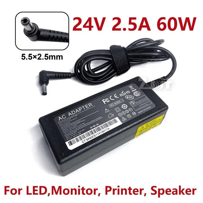 24V2.5A 60W อะแดปเตอร์ปลั๊ก DC 5.5x2.5 มม.สําหรับ JBL Vizio Polk Soundbar, แถบ LED, กล้องวงจรปิด, ตั