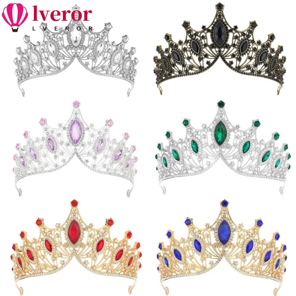 LVEROR Queen Princess Crown, เครื่องประดับผม Baroque คริสตัล Tiara, Vintage Rhinestone Alloy Prom Dress เครื่องประดับคริสต์มาส