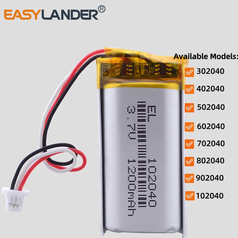 JST1.0mm 3Pin 902040 3.7V 1000mAh 302040 402040 502040 602040 702040 802040 102040 แบตเตอรี่ลิเธียมโ