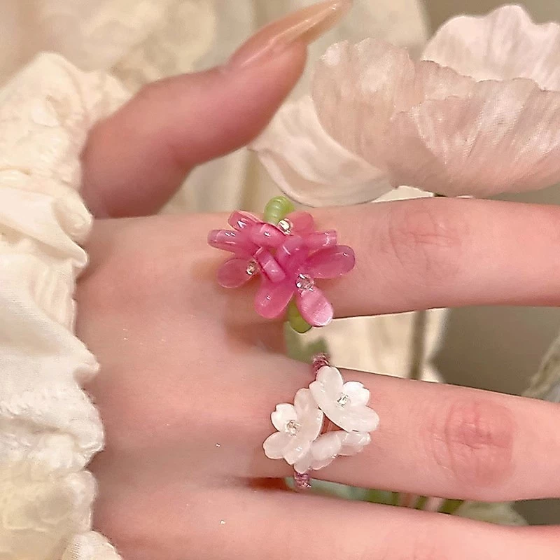 สีม่วงแหวนดอกไม้สาวเกาหลีแหวนนิ้วชี้ฤดูร้อนยืดหยุ่นยืดแหวน