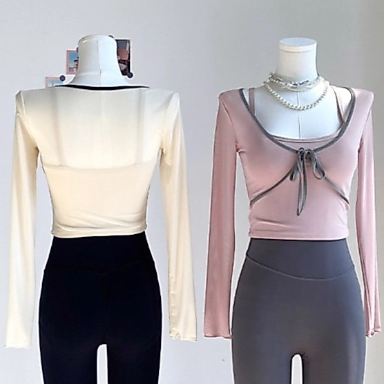 MAGIEYOGA (เบาะคงที่) ผู้หญิงกีฬาแขนยาวเซ็กซี่ตาข่าย Breathable Slim Top โยคะเต้นรํา