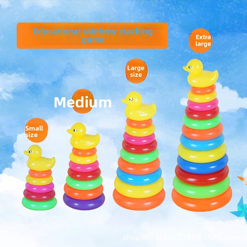 Rainbow Stacking Music ของเล่นเด็กแหวนสีสันสดใส Baby Duck Early Education Layered Stacking Cups