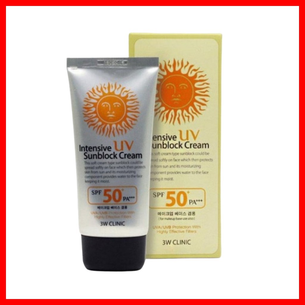 3W CLINIC [คลินิก 3w] Intensive UV Sunblock Cream, SPF 50 PA+++, 1 ชิ้น / ครีมกันแดดเกาหลี SPF50 / U