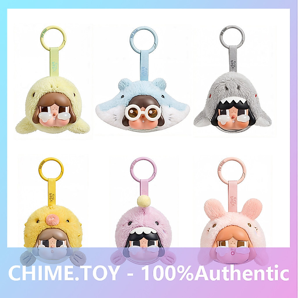 P POPMART CRYBABY Tears in the Sea Series ตุ๊กตาไวนิลจี้ Mystery Box ของขวัญเล่นอินเทรนด์