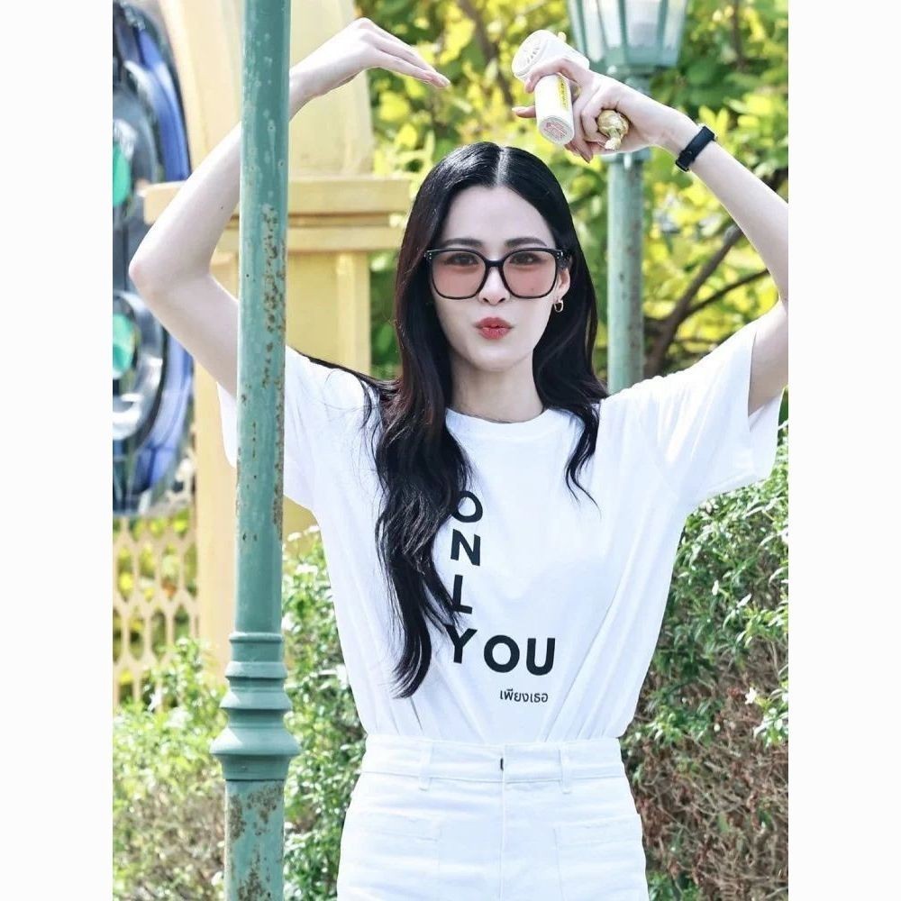 Ready Stock Hot Sale♣♣★Lorm Lorm Lrm ละครใหม่เท่านั้น YOU ภาษาอังกฤษพิมพ์แขนสั้นผ้าฝ้ายรอบคอด้านบน 7